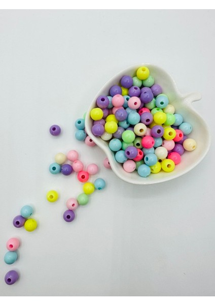 20 Adet Karışık 6 mm Renkli Top Plastik Boncuk Takı Yapım