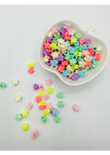 100 Adet Karışık Renkli Küçük Yıldız Figürlü Plastik Boncuk Takı Yapım