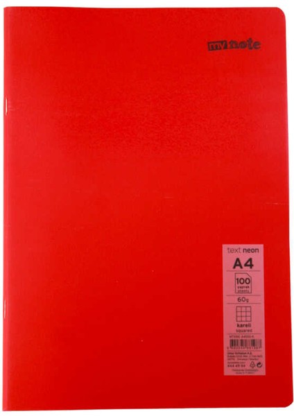 Text Neon A4 100 Yaprak Kareli Plastik Kapak Defter