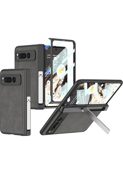 For Google Pixel Fold Manyetik Menteşe Braketi Retro Pu Cep Telefonu Kılıfları (Yurt Dışından)