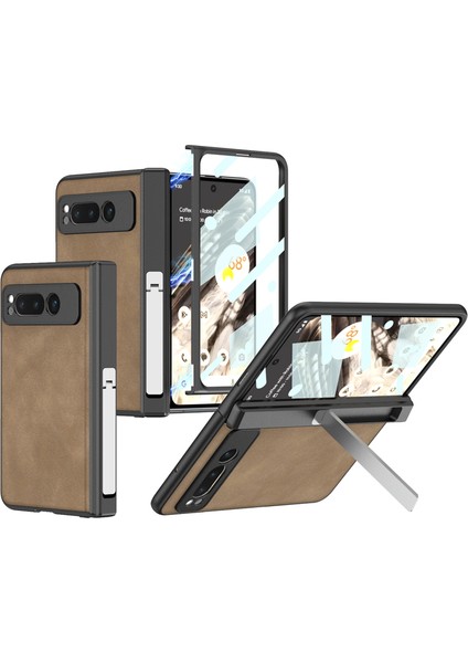 For Google Pixel Fold Manyetik Menteşe Braketi Retro Pu Cep Telefonu Kılıfları (Yurt Dışından)