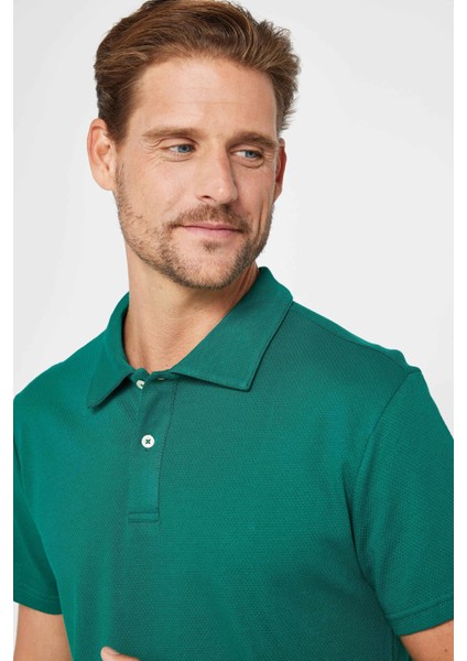 Erkek Slim Fit Dar Kesim %100 Pamuk Desenli Yeşil Polo Yaka T-Shirt modelleri