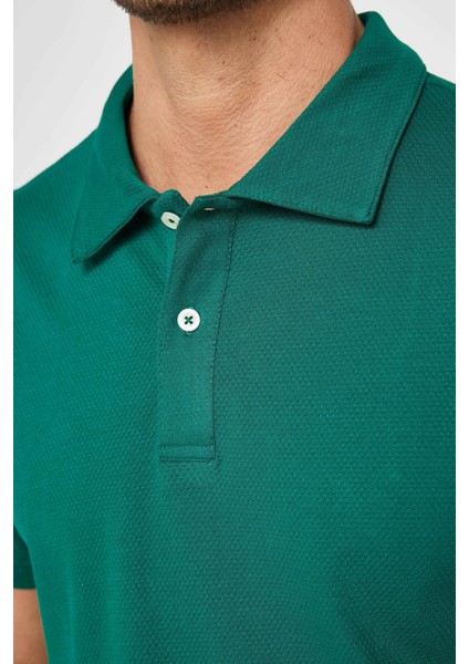 Erkek Slim Fit Dar Kesim %100 Pamuk Desenli Yeşil Polo Yaka T-Shirt fırsatları
