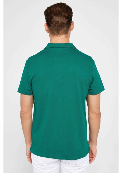 Erkek Slim Fit Dar Kesim %100 Pamuk Desenli Yeşil Polo Yaka T-Shirt indirimleri