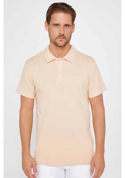 Erkek Slim Fit Dar Kesim %100 Pamuk Desenli Bej Polo Yaka T-Shirt fiyatları