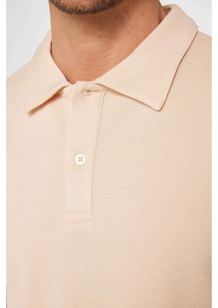 Erkek Slim Fit Dar Kesim %100 Pamuk Desenli Bej Polo Yaka T-Shirt fırsatları