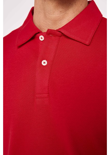Erkek Slim Fit Dar Kesim %100 Pamuk Desenli Bordo Polo Yaka T-Shirt fırsatları