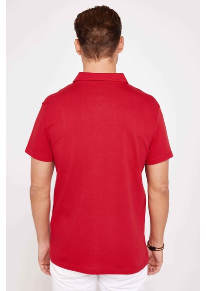 Erkek Slim Fit Dar Kesim %100 Pamuk Desenli Bordo Polo Yaka T-Shirt indirimleri