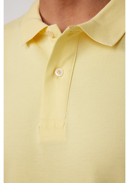 Erkek Slim Fit Dar Kesim %100 Pamuk Düz Pike Sarı Polo Yaka Tişört modelleri