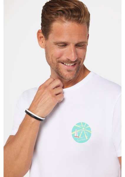Erkek Slim Fit Dar Kesim %100 Pamuk Yumuşak Dokulu Baskılı Beyaz Bisiklet Yaka T-Shirt modelleri