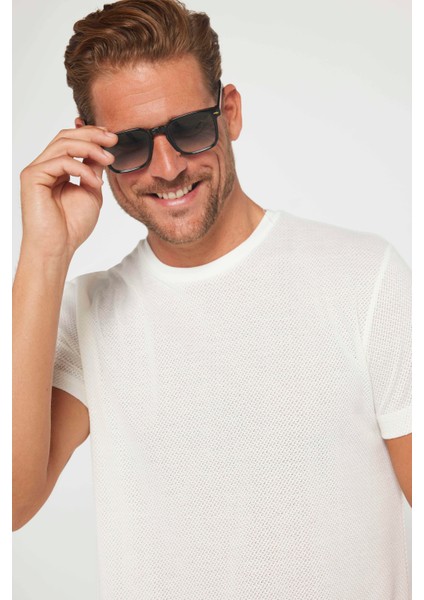 Erkek Slim Fit Dar Kesim Esnek Kumaş Örme Bisiklet Yaka Beyaz T-Shirt modelleri