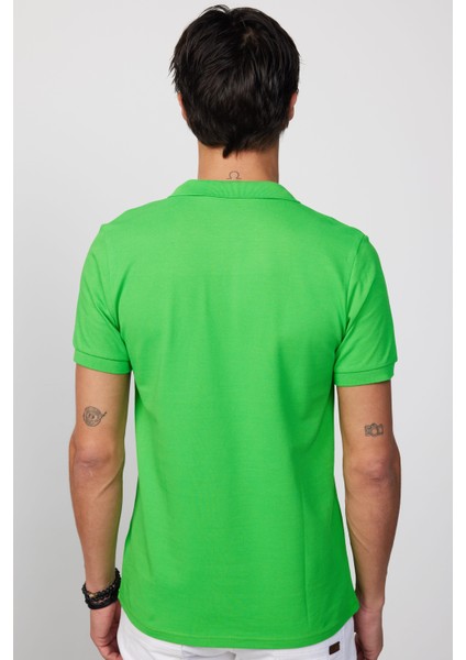 Erkek Slim Fit Dar Kesim %100 Pamuk Düz Pike Yeşil Polo Yaka T-Shirt indirimleri