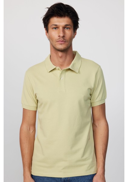 Erkek Slim Fit Dar Kesim %100 Pamuk Düz Pike Yeşil Polo Yaka T-Shirt modelleri
