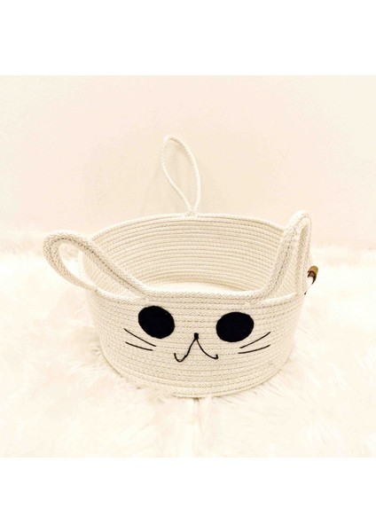 Kedi Sepeti Büyük Boy Kedi Yatağı Kedi Evi Yıkanabilir Kaliteli Kordon Ip 30 cm Kırık Beyaz