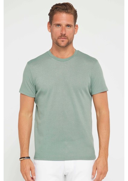 Erkek Slim Fit Dar Kesim Esnek Kumaş Örme Bisiklet Yaka Yeşil T-Shirt fiyatları