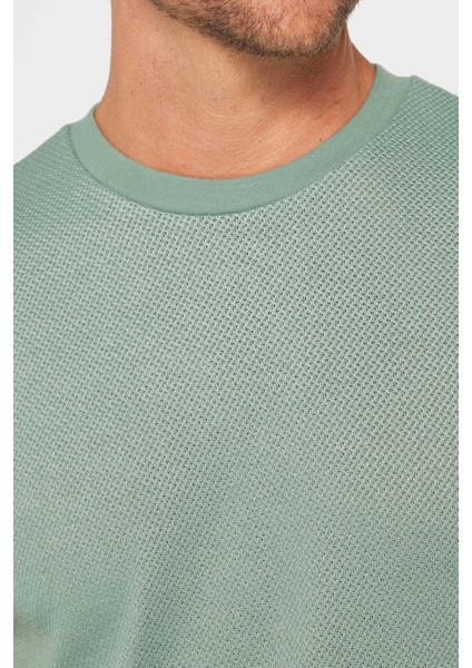 Erkek Slim Fit Dar Kesim Esnek Kumaş Örme Bisiklet Yaka Yeşil T-Shirt fırsatları