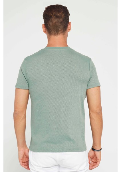 Erkek Slim Fit Dar Kesim Esnek Kumaş Örme Bisiklet Yaka Yeşil T-Shirt indirimleri
