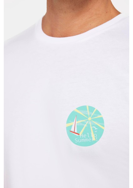 Erkek Slim Fit Dar Kesim %100 Pamuk Yumuşak Dokulu Baskılı Beyaz Bisiklet Yaka T-Shirt fırsatları