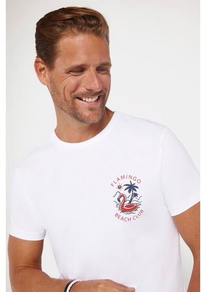 Erkek Slim Fit Dar Kesim %100 Pamuk Yumuşak Dokulu Baskılı Beyaz Bisiklet Yaka T-Shirt modelleri