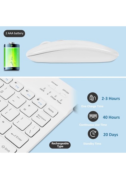 Huawei Mediapad T3 10 9.6" Uyumlu Kablosuz Bluetooth Şarj Edilebilir Klavye Mouse Seti - Beyaz