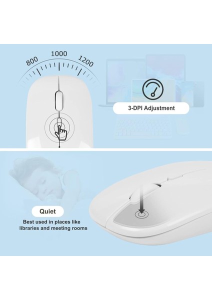 Huawei Mediapad T3 10 9.6" Uyumlu Kablosuz Bluetooth Şarj Edilebilir Klavye Mouse Seti - Beyaz