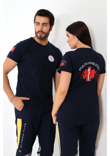Paramedik Yuvarlak Yaka Penye Kısa Kol Tshirt - Lacivert