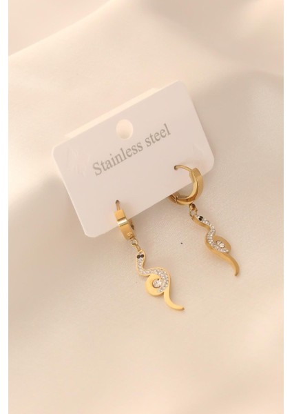 E-Bijuteri Çelik Gold Renk Yılan Figür Küpe