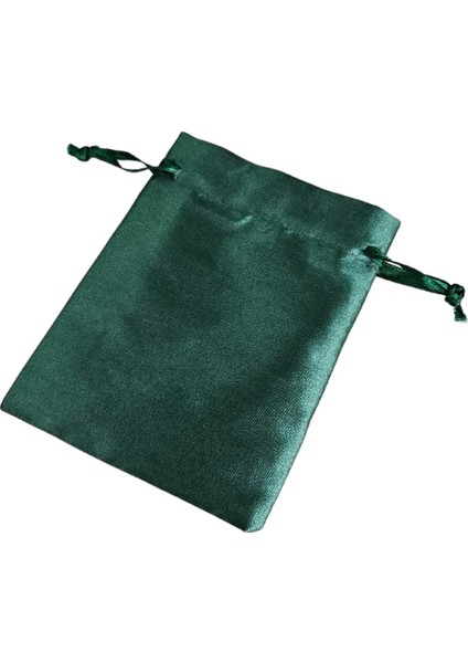 Saten & Parlak Kese Yeşil 25 Adet 9X12 cm Takı, Altın Kesesi (Ipli & Büzgülü)