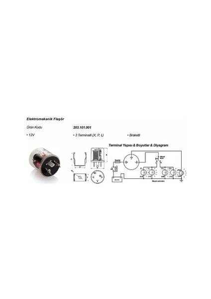 12V Bobinli Flaşör Şeffaf 3 Terminal x P L Braketli 191501615B 203101001