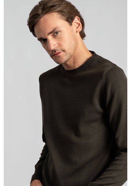 Erkek Slim Fit Bisiklet Yaka Antrasit Triko Kazak