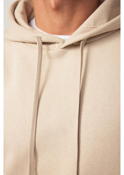 Oversize Geniş Kesim Pamuklu Yumuşak Dokulu Içi Polarlı Basic Bej Kapüşonlu Sweatshirt fırsatları