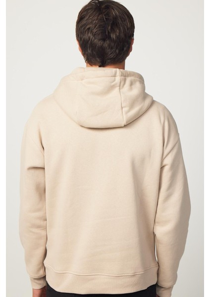Oversize Geniş Kesim Pamuklu Yumuşak Dokulu Içi Polarlı Basic Bej Kapüşonlu Sweatshirt indirimleri