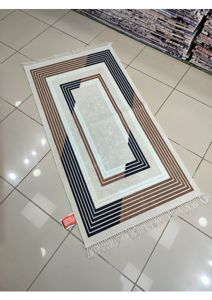 80 x 150 cm Makinada Yıkanabilir Dijatal Baskı Kaymaz Dot Taban 3,5mm Süngerli Halı