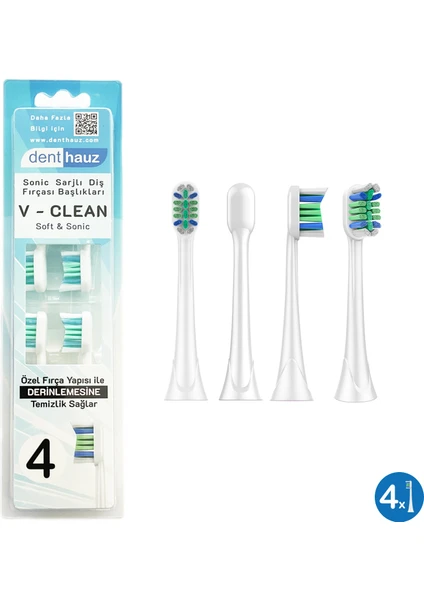 V Clean Sonic Soft Temizlik - Philips Sonicare Uyumlu 4 Adet Yedek Başlık