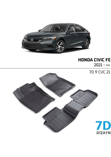 Honda Civic FE 2021 ve Sonrası 7D Havuzlu Paspas