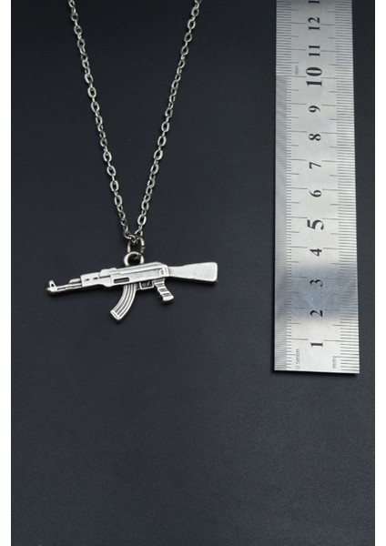 Pubg Keleş Ak-47 Kalaşnikof Gümüş Kaplama Unisex Düz Zincir Kolye kod 927 modelleri