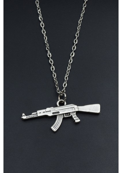 Pubg Keleş Ak-47 Kalaşnikof Gümüş Kaplama Unisex Düz Zincir Kolye kod 927 fırsatları