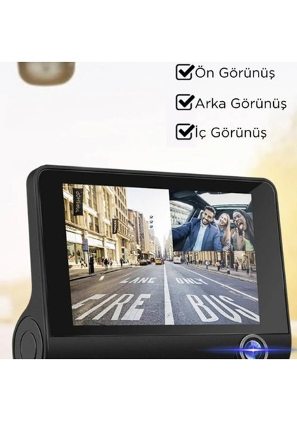 Araç Içi Kamera 4'' LCD Ekran 3 Kameralı 170° Geniş Açı 1080P G-Sensör Gece Görüşlü Uyumlu Yol Kayıt