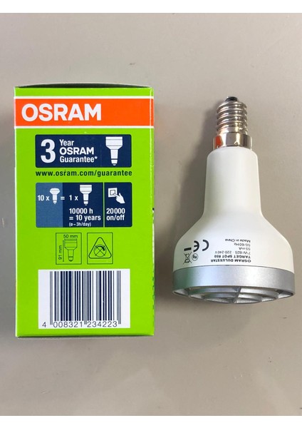 5 Adet Osram R50 Spot Ampul -7W=40W Sarı 2500 Kelvin Tasarruflu Lamba - E14 Ince Duylu