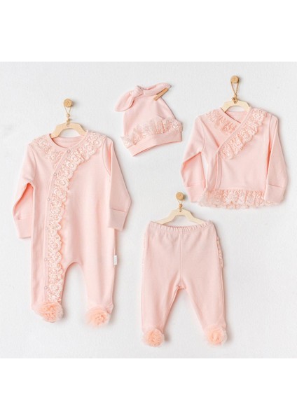 25312 Kız Bebek Somon Chic Girl Dantelli 4 Lü Hastane Çıkış Seti fiyatları