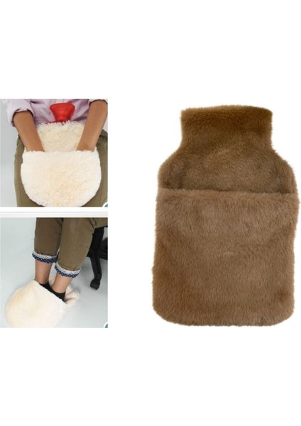 Sıcak Su Torbası Cepli Kahverengi Peluş Termofor 32,5X17,5CM 1500 ml