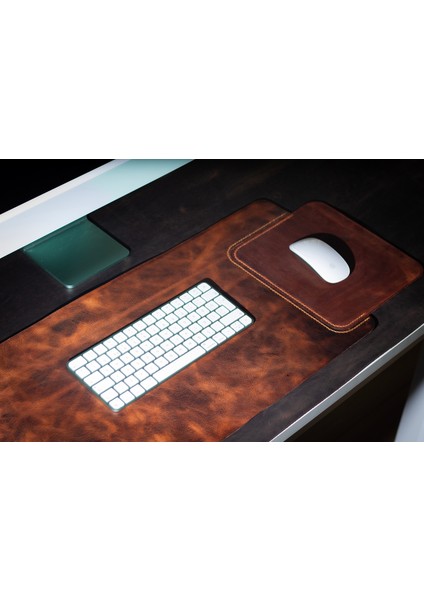 Kişiye İsme Özel Hakiki Deri Masa Mat Deri Oyuncu Mouse Pad | Yazı Masası Altlığı Sümen 35X70 cm
