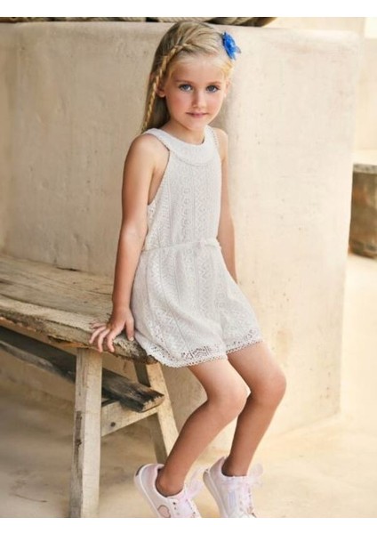 Kız Çocuk Güpürlü Kısa Tulum 3862