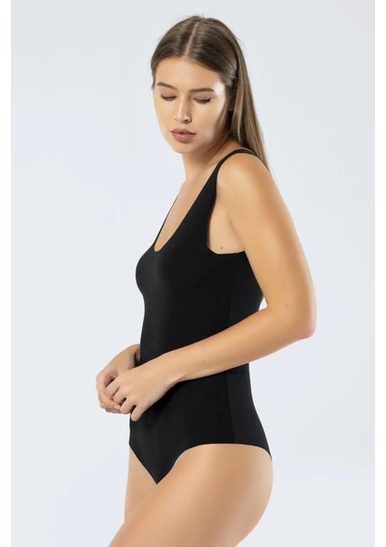 Kadın 88% Supima, 12% Likra Lazer Kesim Askılı Çıtçıtlı Body