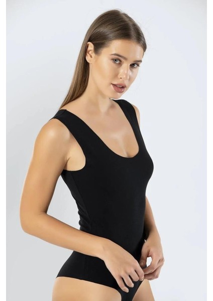 Kadın 88% Supima, 12% Likra Lazer Kesim Askılı Çıtçıtlı Body