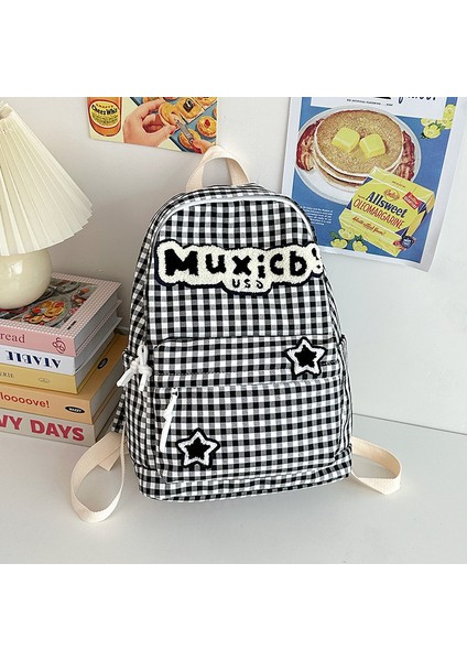 Retro Ekose Sırt Çantası Orman Tarzı Basit Sevimli Girly Amerikan Okul Çantası Çok Yönlü Çanta (Yurt Dışından)