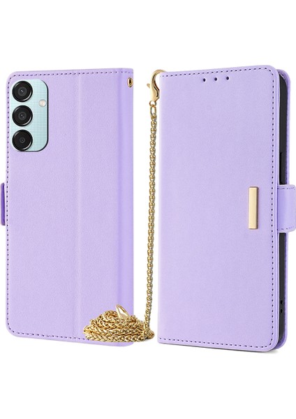 Samsung Galaxy M15 5g Cüzdan Kılıf Crossbody Rfıd Engelleme Pu Deri Telefon Kapağı-Mor (Yurt Dışından)
