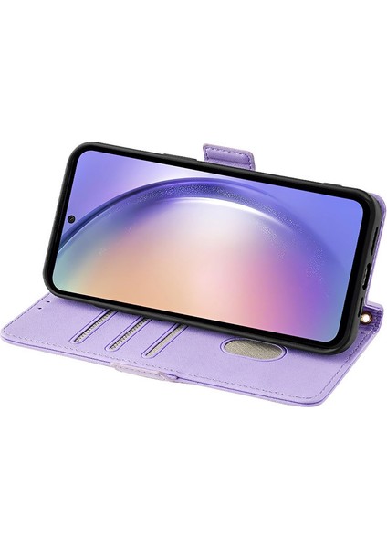 Samsung Galaxy M15 5g Cüzdan Kılıf Crossbody Rfıd Engelleme Pu Deri Telefon Kapağı-Mor (Yurt Dışından)