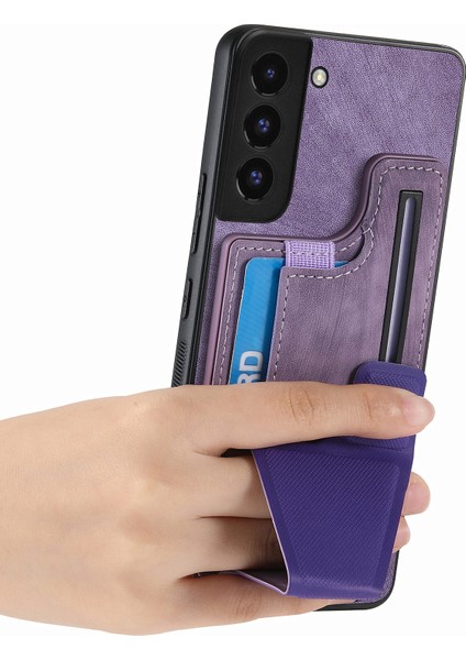 Samsung Galaxy S22+5G Kart Yuvası Kılıfı Retro Pu+Tpu Telefon Kabuğu Kickstand-Mor (Yurt Dışından)
