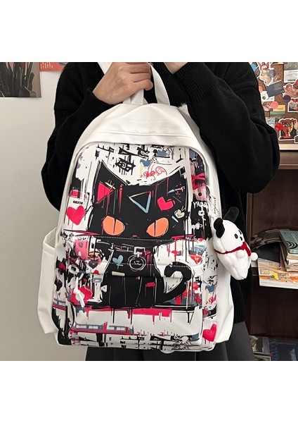 Graffiti Okul Çantası Kız Öğrenci Büyük Kapasiteli Sırt Çantası Basit Ortaokul Öğrencisi Sevimli Sırt Çantası (Yurt Dışından)